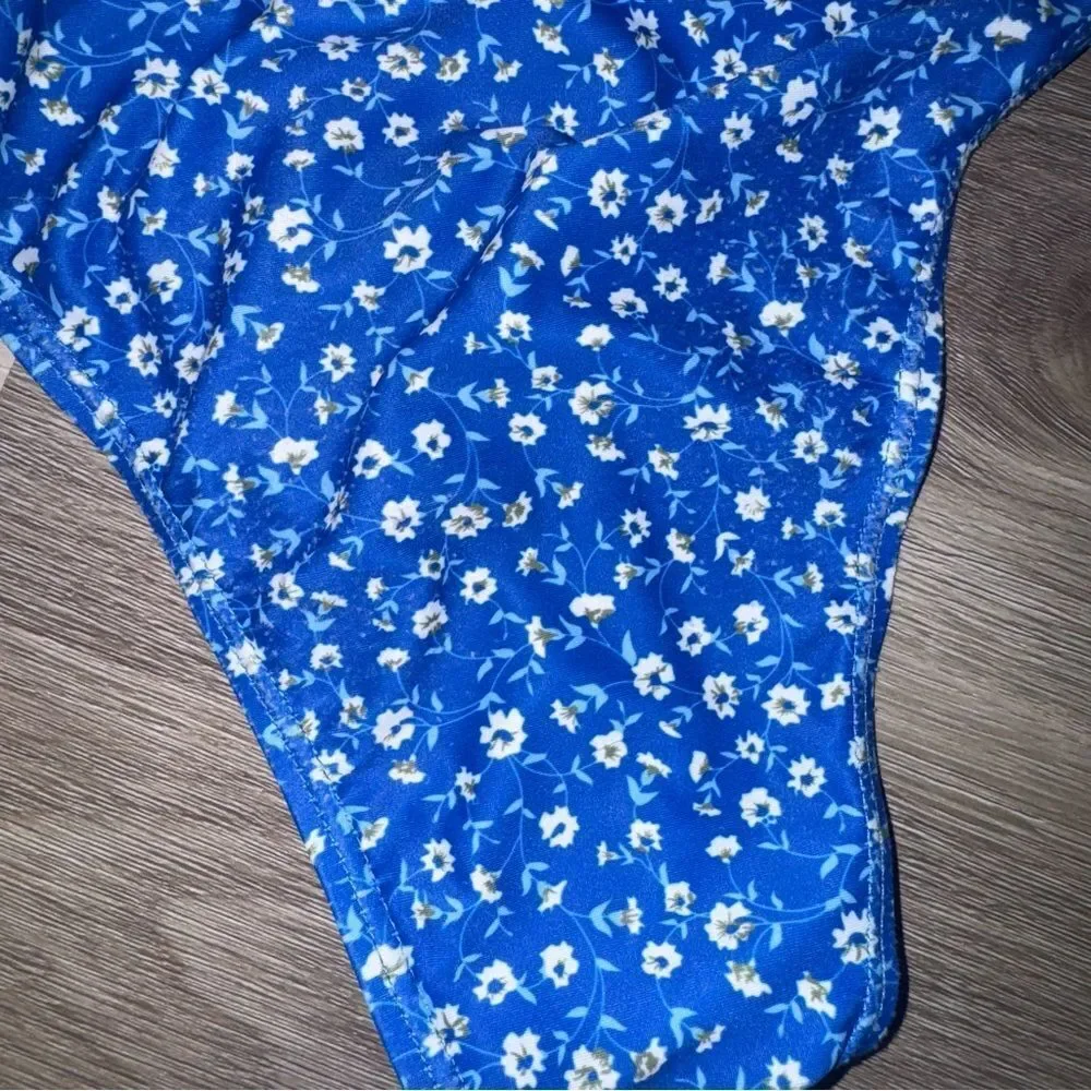 Blue Floral Bikini + Matching Skirt Set